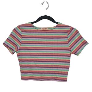 ShowPo Pastel Striped Short Sleeve Crop Top – Size 2